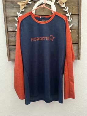 Norrona Norway Men’s Long Sleeve Shirt - Navy and Orange size XL